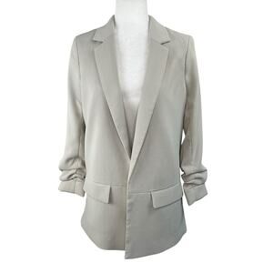 Truth Pale Platinum Open Front Notch Lapel Ruched Sleeve Blazer NWT Medium